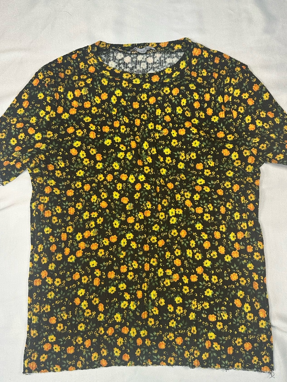 Zara Black Short Sleeve Tee with Yellow & Orange Floral Printβ